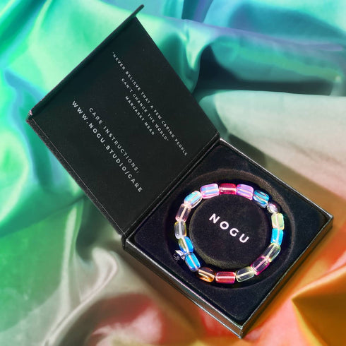 Kosmische Kaskade | 925 Sterling Silber | Galaxie Glaskiesel Armband
