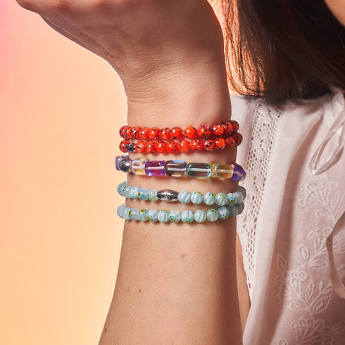 Kosmische Kaskade | 925 Sterling Silber | Galaxie Glaskiesel Armband