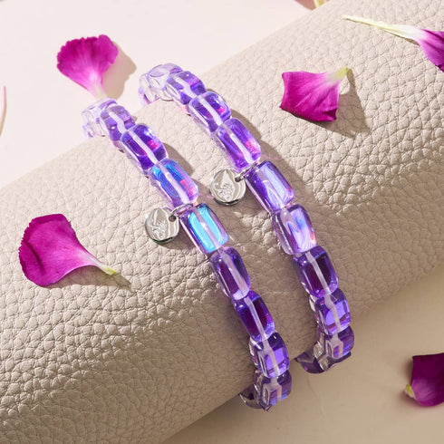 Kosmisches Lila | 925 Sterling Silber | Galaxie Glaskiesel Armband