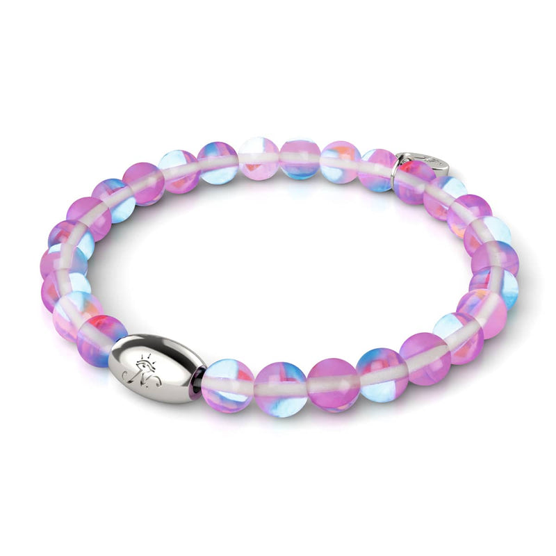 Kosmischer Lila Kristall | 925 Sterling Silber | Galaxie Glasperlenarmband