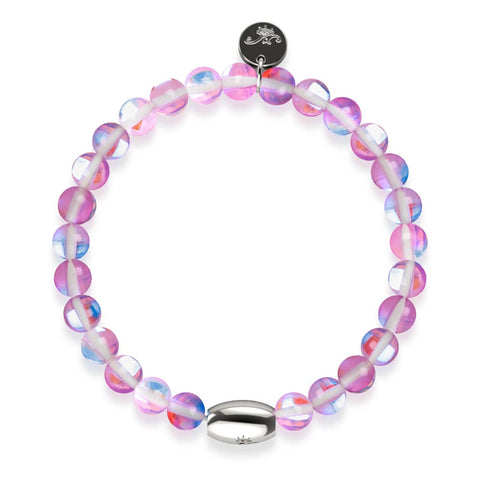Kosmischer Lila Kristall | 925 Sterling Silber | Galaxie Glasperlenarmband