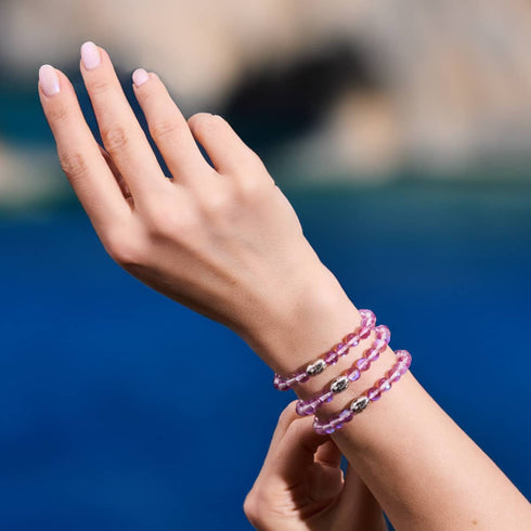 Kosmischer Lila Kristall | 925 Sterling Silber | Galaxie Glasperlenarmband