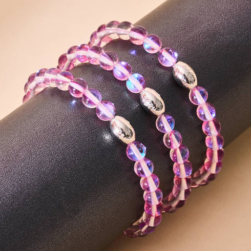 Kosmischer Lila Kristall | 925 Sterling Silber | Galaxie Glasperlenarmband