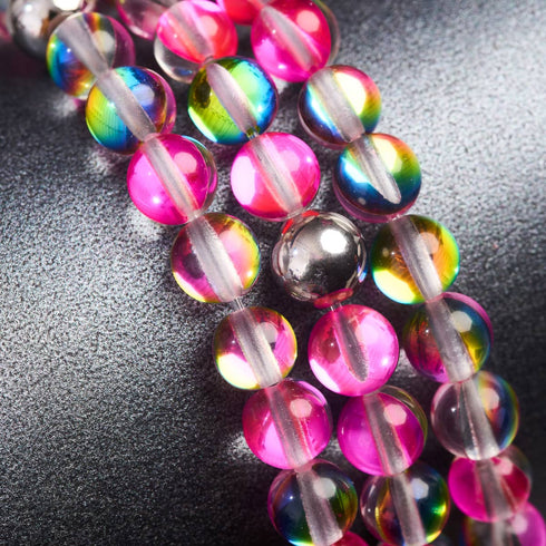 Rosa Kosmos | Silber | Galaxie Glasperlenarmband