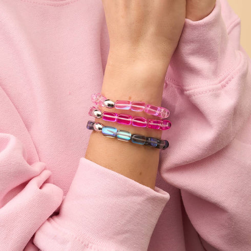 Rosa Nebel | 925 Sterling Silber | Galaxie Glaskiesel Armband 