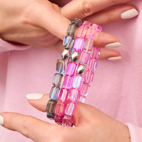 Rosa Nebel | 925 Sterling Silber | Galaxie Glaskiesel Armband 