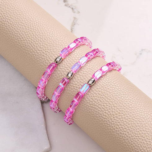 Rosa Nebel | 925 Sterling Silber | Galaxie Glaskiesel Armband 
