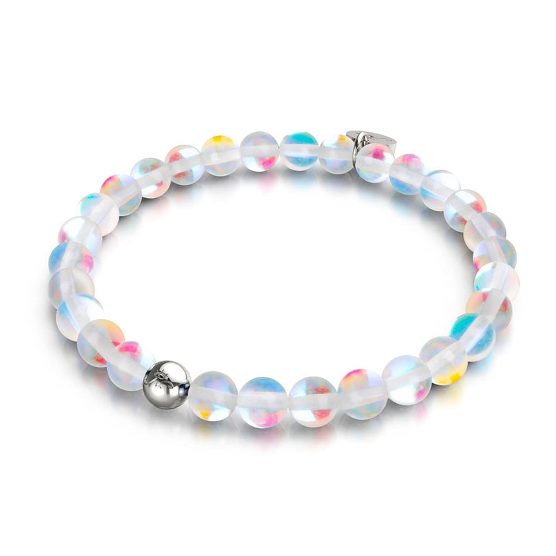 Regenbogen-Supernova | 925er Sterlingsilber | Galaxie-Glasperlenarmband 
