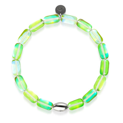Grüner Mond | 925 Sterling Silber | Galaxie Glaskiesel-Armband 