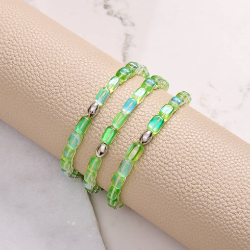 Grüner Mond | 925 Sterling Silber | Galaxie Glaskiesel-Armband 