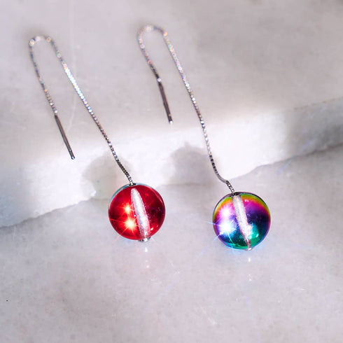 Marsrot | 925er Sterlingsilber | Galaxie-Glasketten-Tropfenfädler-Ohrringe 
