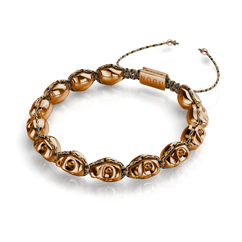 Bronzene Verzauberung | Bronzene Totenköpfe x Schwarzes GloWeave | Makramee-Armband 