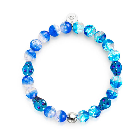 Unheimliche Gezeiten | 925 Sterling Silber | Glühwürmchen-Glas-Totenkopf-Armband 