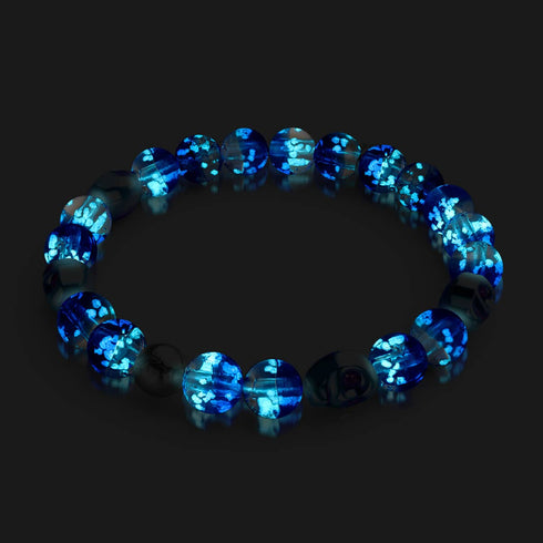 Unheimliche Gezeiten | 925 Sterling Silber | Glühwürmchen-Glas-Totenkopf-Armband 