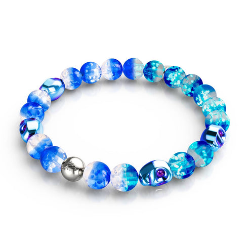 Unheimliche Gezeiten | 925 Sterling Silber | Glühwürmchen-Glas-Totenkopf-Armband 