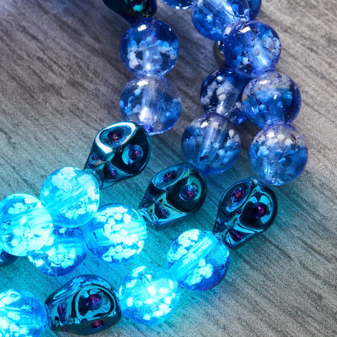 Unheimliche Gezeiten | 925 Sterling Silber | Glühwürmchen-Glas-Totenkopf-Armband 