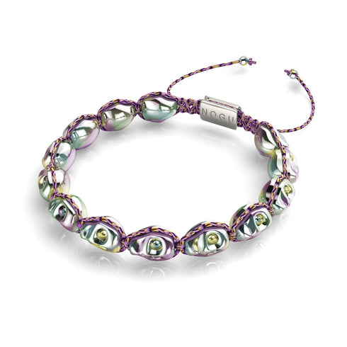 Elysian Waves | Eissilberne Totenköpfe x Violet GloWeave | Makramee-Armband 