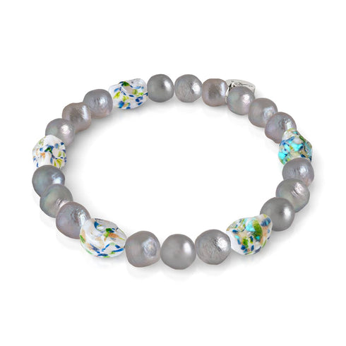 Ätherische Düsternis | 925 Sterling Silber | Opal Silber Süßwasserperle x Glühwürmchen Glas Totenkopf Armband 