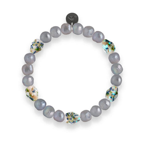 Ätherische Düsternis | 925 Sterling Silber | Opal Silber Süßwasserperle x Glühwürmchen Glas Totenkopf Armband 