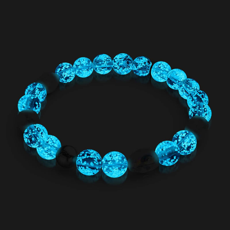 Geisterhafte Aura | 925er Sterlingsilber | Glühwürmchen-Glas-Totenkopf-Armband 