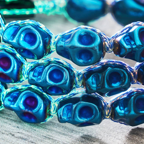 Mitternachts-Fata Morgana | Kobaltblaue Totenköpfe x Blaues GloWeave | Makramee-Armband 