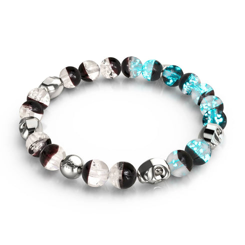 Fluch der Dämmerung | 925er Sterlingsilber | Glühwürmchen-Glas-Totenkopf-Armband 