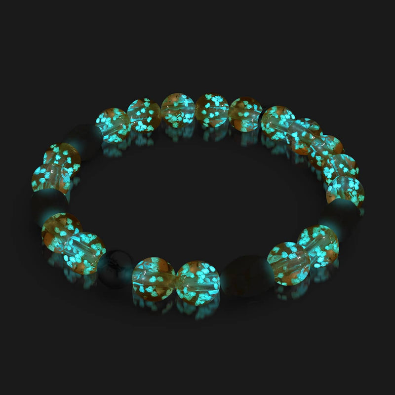 Sonnenuntergangsgespenst | 925er Sterlingsilber | Glühwürmchen-Glas-Totenkopf-Armband 