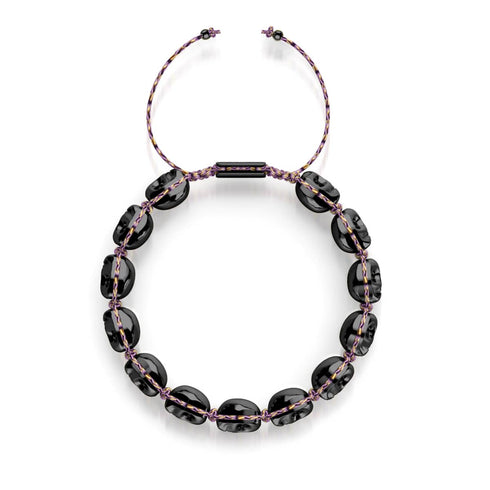 Hexenstunde | Gunmetal Skulls x Violet GloWeave | Makramee-Armband 