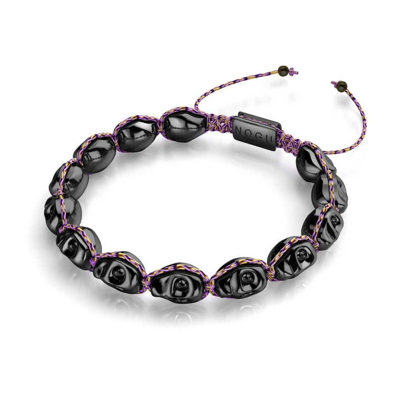Hexenstunde | Gunmetal Skulls x Violet GloWeave | Makramee-Armband 