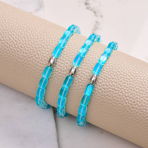 Aquamarin | 925 Sterling Silber | Meerjungfrau Glaskiesel Armband 