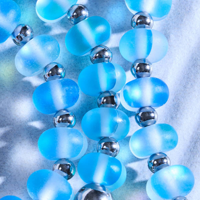 Aquamarin | Silber | Meerjungfrau Glas Macaron Armband 