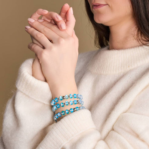 Aquamarin | Silber | Meerjungfrau Glas Macaron Armband 