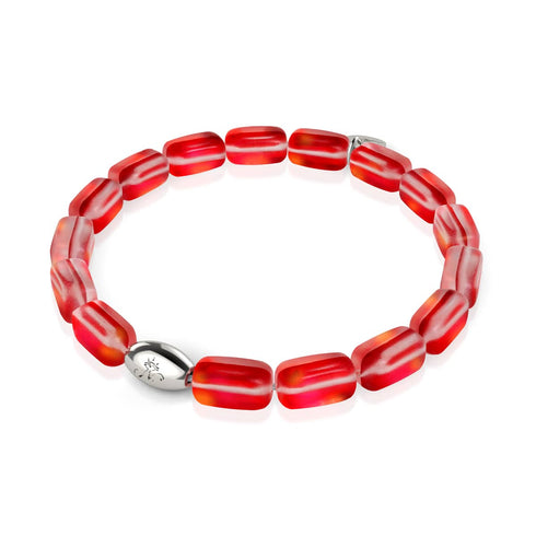 Dunkles Zinnoberrot | 925er Sterlingsilber | Meerjungfrau-Glaskieselarmband 