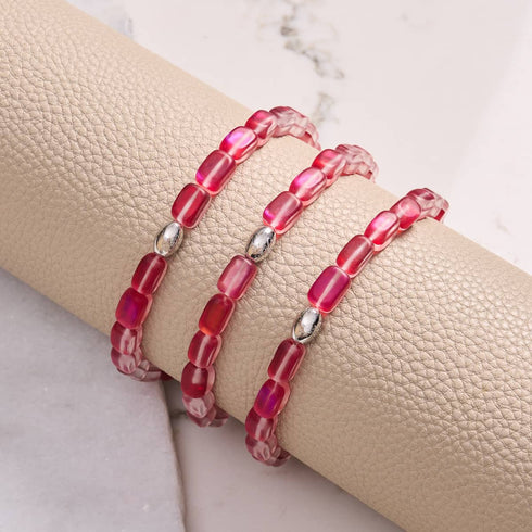 Dunkles Zinnoberrot | 925er Sterlingsilber | Meerjungfrau-Glaskieselarmband 