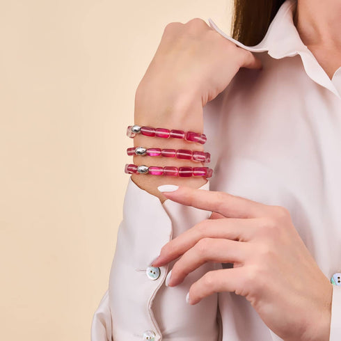 Dunkles Zinnoberrot | 925er Sterlingsilber | Meerjungfrau-Glaskieselarmband 