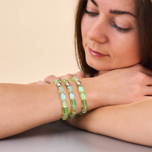 Smaragd | 925er Sterlingsilber | Meerjungfrau-Glaskieselarmband 