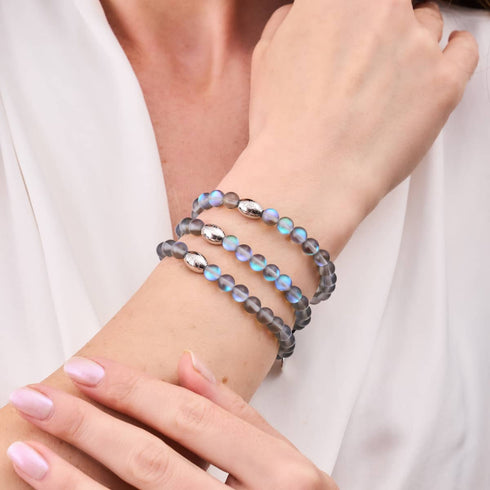 Grau | 925 Sterling Silber | Meerjungfrau Glasperlenarmband 