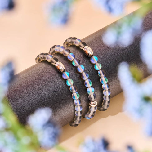 Grau | 925 Sterling Silber | Meerjungfrau Glasperlenarmband 