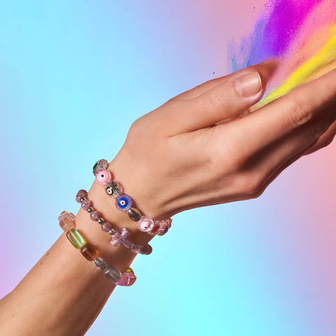 Regenbogenriff | 925 Sterling Silber | Meerjungfrau Glaskiesel Armband 