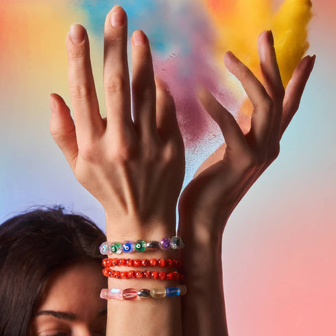Regenbogenriff | 925 Sterling Silber | Meerjungfrau Glaskiesel Armband 