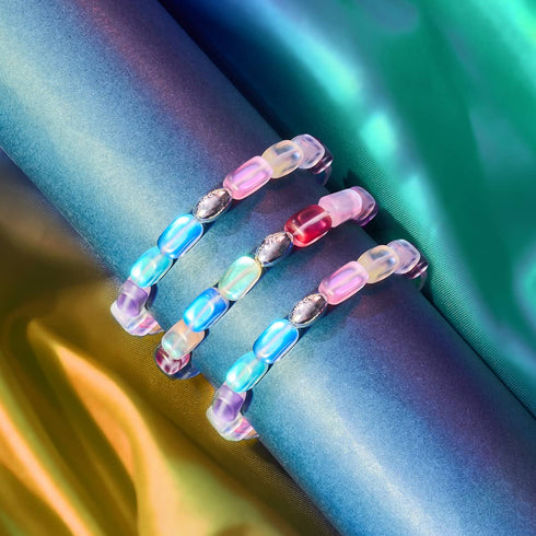 Regenbogenriff | 925 Sterling Silber | Meerjungfrau Glaskiesel Armband 