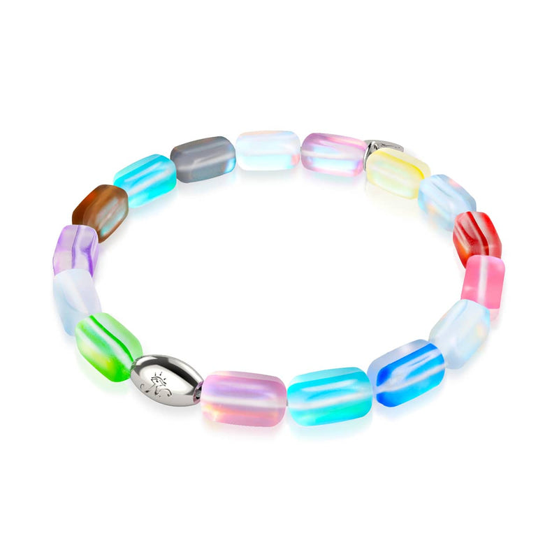 Regenbogenriff | 925 Sterling Silber | Meerjungfrau Glaskiesel Armband 