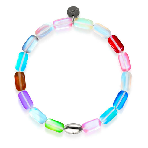 Regenbogenriff | 925 Sterling Silber | Meerjungfrau Glaskiesel Armband 
