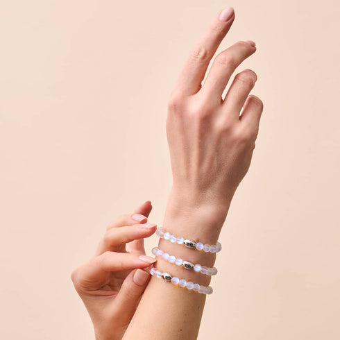Regenbogenweiß | 925 Sterling Silber | Meerjungfrau Glasperlenarmband 