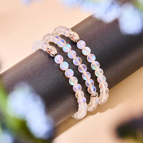 Regenbogenweiß | 925 Sterling Silber | Meerjungfrau Glasperlenarmband 