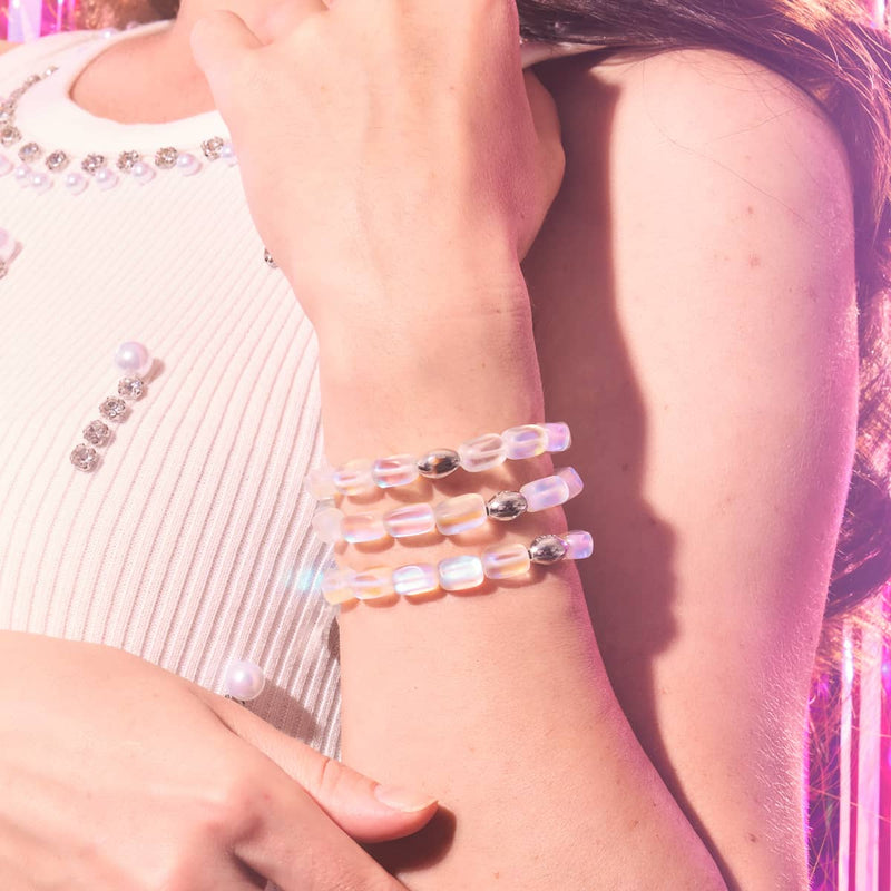 Regenbogenweiß | 925 Sterling Silber | Meerjungfrau Glaskiesel Armband