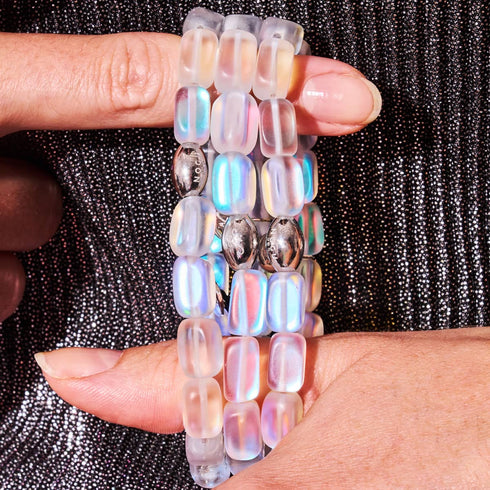 Regenbogenweiß | 925 Sterling Silber | Meerjungfrau Glaskiesel Armband