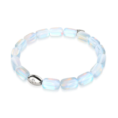 Regenbogenweiß | 925 Sterling Silber | Meerjungfrau Glaskiesel Armband