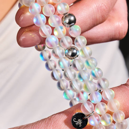 Regenbogenweiß | Silber | Meerjungfrau Glasperlenarmband