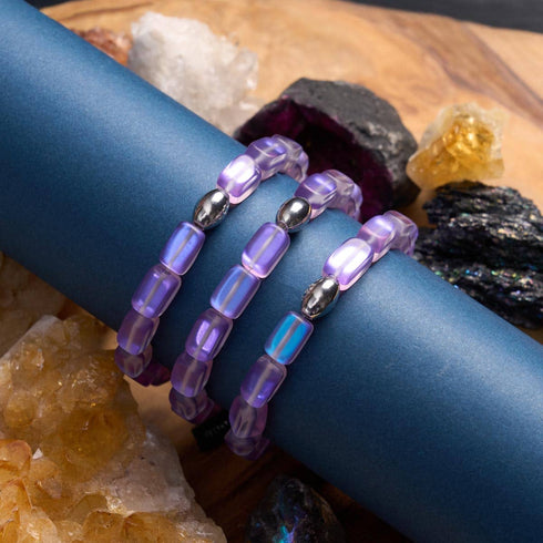 Violett | 925 Sterling Silber | Meerjungfrau Glaskiesel Armband 